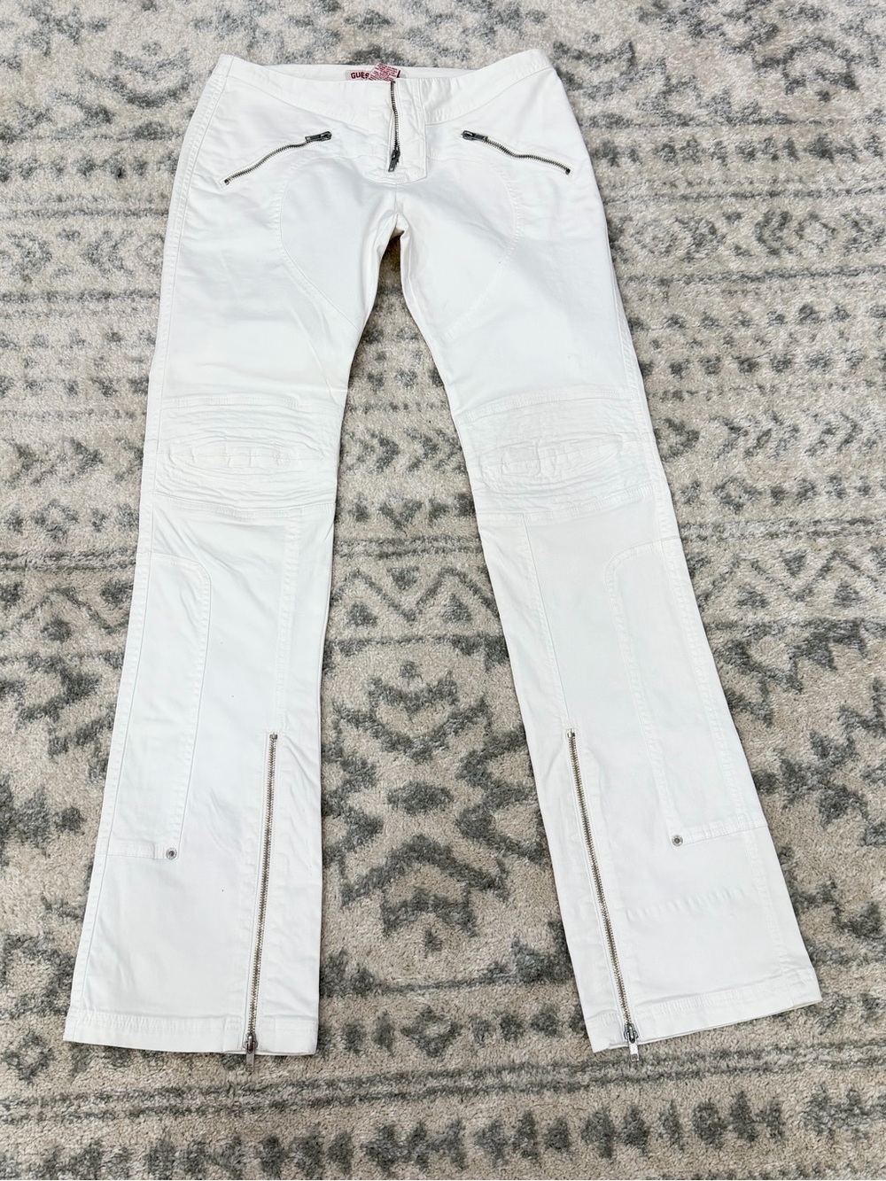 Guess Jeans White Low Rise Y2K Moto Utility Pants 29